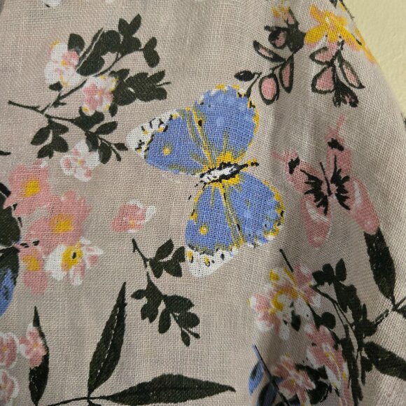 Viola Borghi Made In Italy 100% Linen Butterfly Floral Bell Sleeve Top Size L - Picture 4 of 8